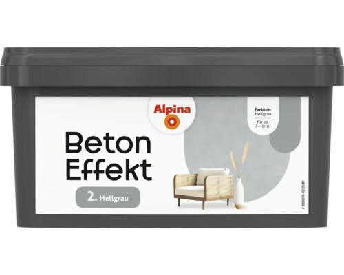 Alpina Effektfarbe Beton Farbeffekt hellgrau 1 l Alpina Beton Effekt Farbe Hellgrau im Eimer