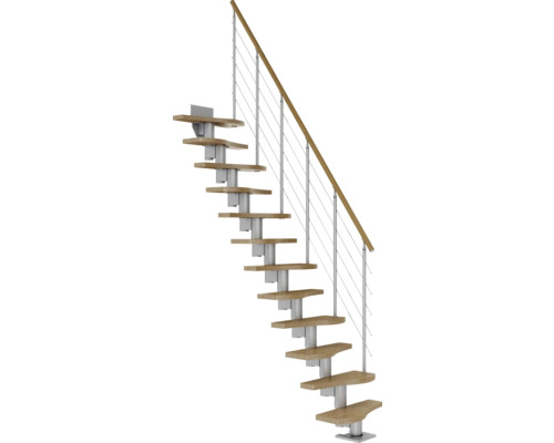 Holztreppe mit Stahlgeländer