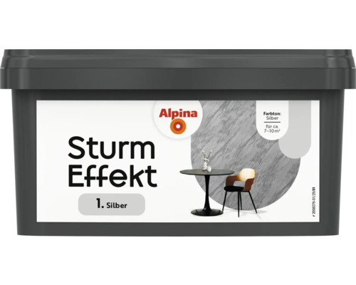 Alpina Effektfarbe Sturm Farbeffekt silber 1 l Alpina Sturm Effekt Farbe, Farbton Silber, Gebindegröße geeignet für circa 7 bis 10 Quadratmeter