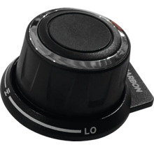 Schwarzer Gasregler mit den Markierungen Niedrig und Hoch