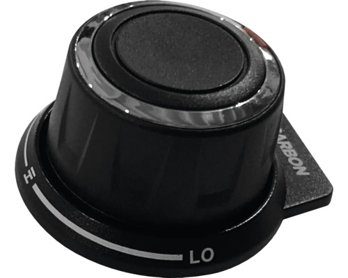 Schwarzer Gasregler mit den Markierungen Niedrig und Hoch