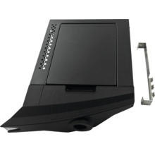 Schwarzer Pelletbehälter mit Befestigungsmaterial für Pelletofen