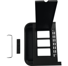 Bilder eines schwarzen Grillschranks mit Zubehör.