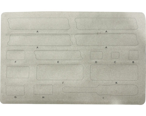 Schablonenblatt mit verschiedenen Formen zum Markieren und Beschriften