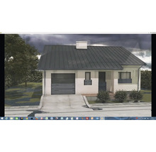 Darstellung eines Einfamilienhauses mit Garage und Garten