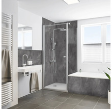 Badezimmer mit Duschkabine, Waschbecken, Heizkörper und Badewanne in hellem, modernem Design