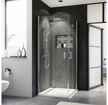 Modernes Badezimmer mit ebenerdiger Dusche und dunkler Wandgestaltung