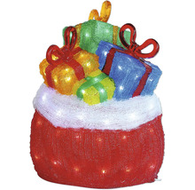 Dekorative Weihnachtsbeleuchtung mit Geschenksack und Geschenken