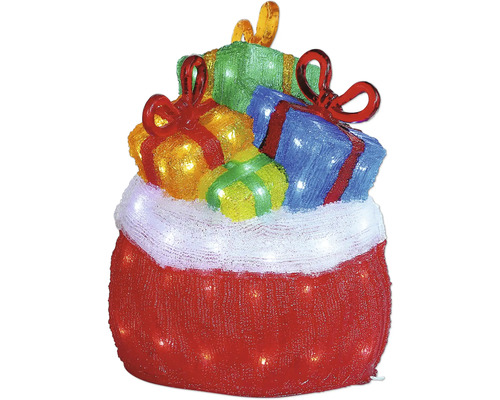 Weihnachtsdeko Leuchtfigur Geschenk H 38 cm 80 LEDs bunt Dekorative Weihnachtsbeleuchtung mit Geschenksack und Geschenken