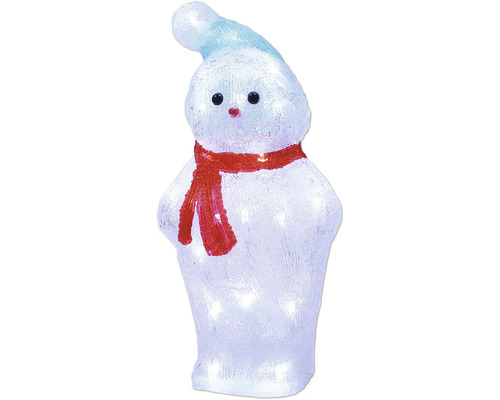 30er LED acryl Bär Höhe 36 cm kaltweiß Schneemann-Figur mit Beleuchtung und Schal als Weihnachtsdekoration