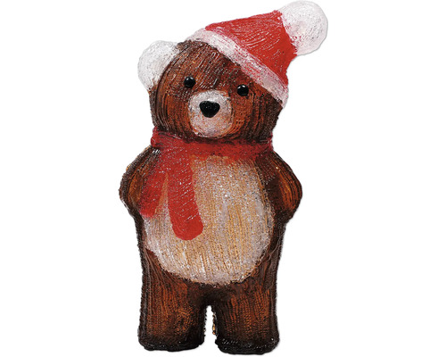 30er LED acryl Bär Höhe 34 cm kaltweiß Dekofigur Teddybär mit Weihnachtsmütze und Schal