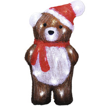 Leuchtender Teddybär mit Weihnachtsmannmütze und Schal als Weihnachtsdekoration