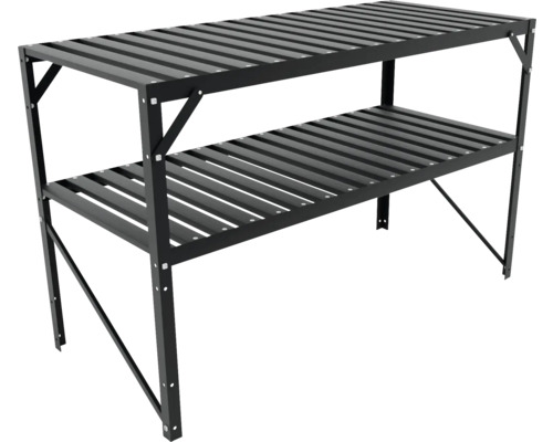 Schwarzes Metallregal mit zwei Ebenen