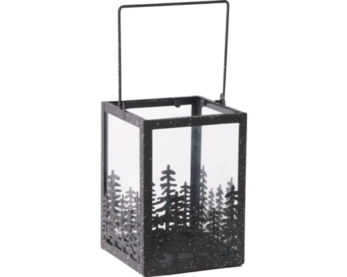 Laterne aus Metall und Glas mit Tannenbaum-Motiv