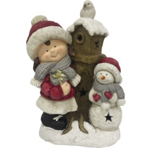 Dekorative Winterfigurengruppe mit Mädchen, Schneemann und Vogelhaus