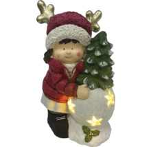 Dekorative Mädchenfigur mit Tannenbaum und Sternenlichtern