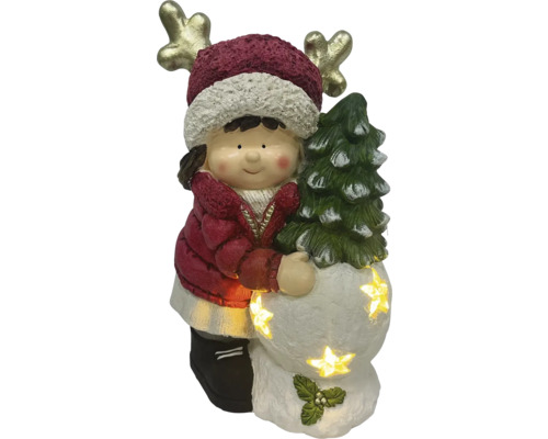 Dekorative Mädchenfigur mit Tannenbaum und Sternenlichtern