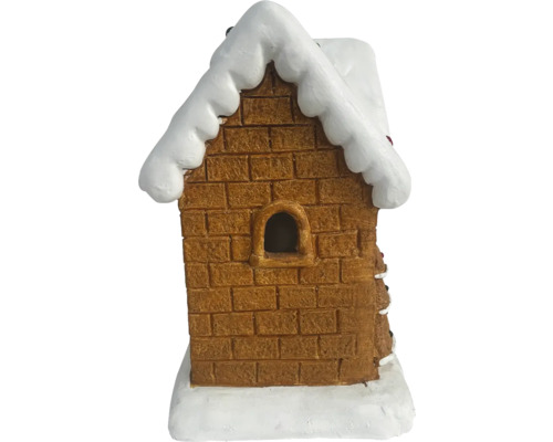 Dekoratives Lebkuchenhaus mit Ziegelmuster und Schnee