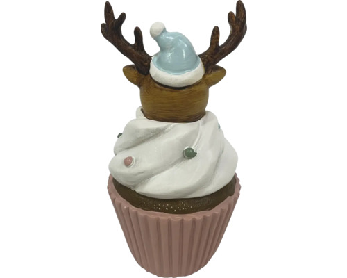Dekorative Cupcake Figur mit Rentier und Weihnachtsmütze