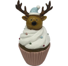 Dekorative Rentierfigur in Form eines Cupcakes mit Mütze
