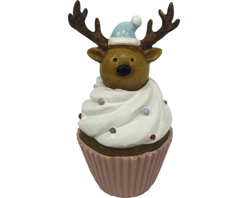 Muffin mit Rentier 12.8x12.1x21 cm Dekorative Rentierfigur in Form eines Cupcakes mit Mütze