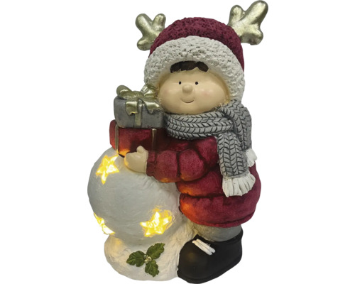 Dekofigur Junge mit Geschenken und Schneemann mit Sternen