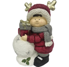 Dekofigur Junge mit Schneemann und Geschenken