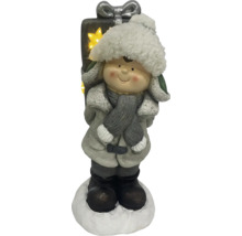 Dekofigur Junge mit Geschenk und LED-Beleuchtung