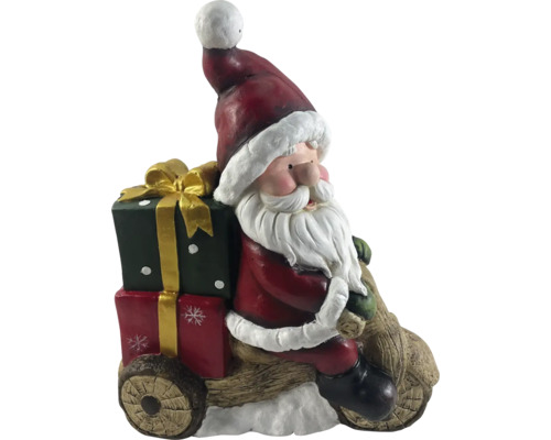Dekofigur Lafiora Weihnachtsmann mit Motorrad 34,6 x 17,1 x 41,2 cm Weihnachtsmannfigur auf Holzfahrzeug mit Geschenken