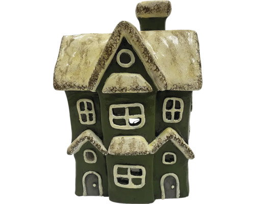 Weihnachtsdekoration Windlicht Lafiora Haus Keramik 23 x 15 x 33,4 cm braun Dekorative Hausfigur mit Fenster und Schornstein