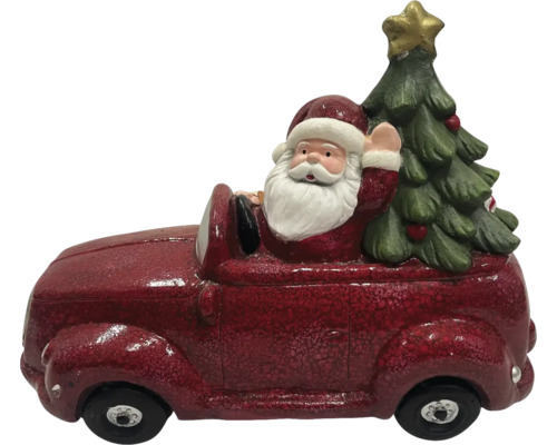 Dekofigur Lafiora Weihnachtsmann mit Auto Mineral 41 x 19,5 x 28,7 cm Weihnachtsdekoration: Weihnachtsmann im Auto mit Weihnachtsbaum