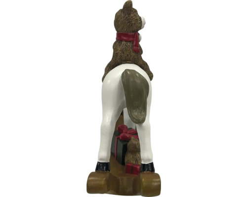 Dekorative Weihnachtsfigur: Teddy auf Schaukelpferd mit Geschenk
