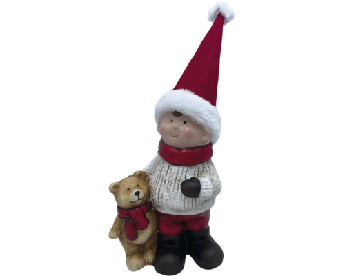 Junge mit Bär Terracotta 14x9.2x31 cm Dekofigur Junge mit Teddybär und Weihnachtsmütze