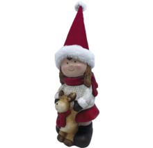 Weihnachtsdekoration Mädchen Figur mit Mütze und Rentier