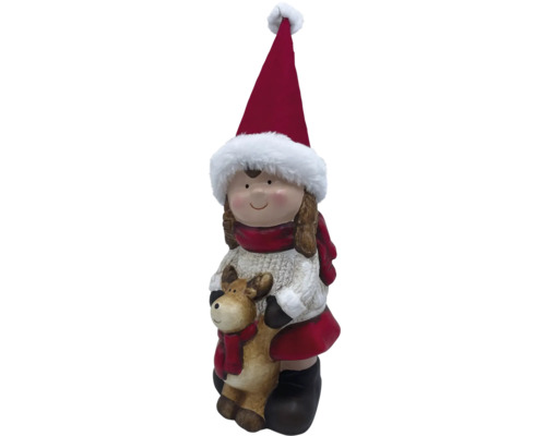 Mädchen mit Rentier Terracotta 14x9.2x31 cm Weihnachtsdekoration Mädchen Figur mit Mütze und Rentier
