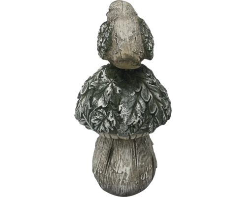Dekorative Gartenfigur aus Steinguss in Form eines Pilzes mit Vogel