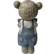 Dekofigur Bär aus Kunststein mit Latzhose