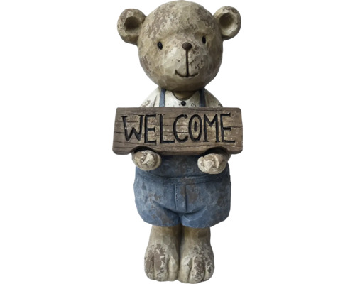 Dekofigur Lafiora Bär Welcome 28 x 25 x 65 cm Dekorative Bärenfigur mit Willkommensschild für den Garten