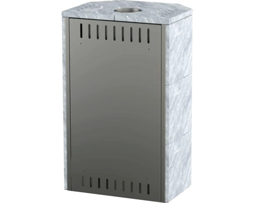 Saunaofen mit Steinverkleidung und Metallelementen