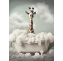 Illustration einer Giraffe in einer Badewanne voller Schaum