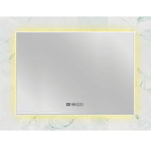 Rechteckiger Spiegel mit LED Beleuchtung und digitaler Anzeige im Badezimmer