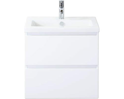 Weißer Waschtisch mit zwei Schubladen und Armatur