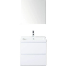 Weißer Waschtischunterschrank mit Spiegel und Armatur