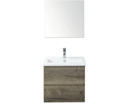 Waschtischkombination mit Spiegel, Waschbecken, Armatur und Unterschrank mit zwei Schubladen