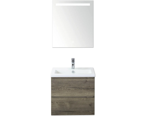 Waschtischkombination mit Spiegel und Holzdekor