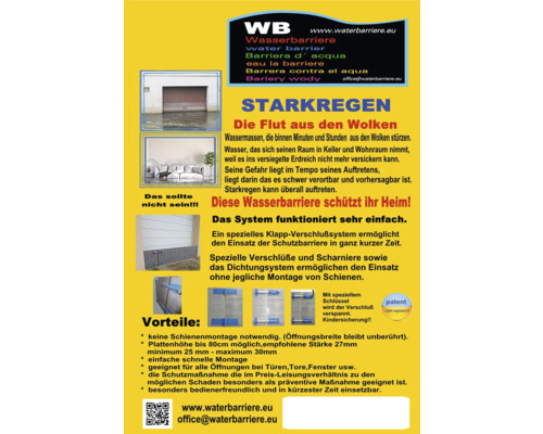 Informationen zur Wasserbarriere mit Beispielen für Hochwasserschäden