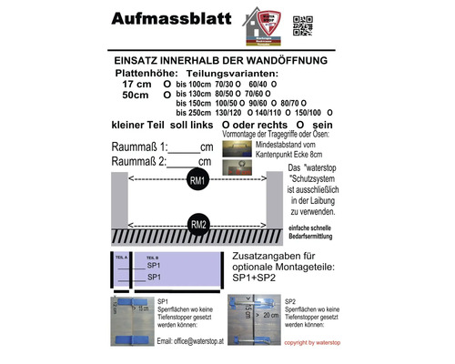 Aufmassblatt für Waterstop Hochwasserschutzsystem