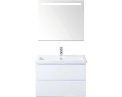 Waschtisch mit Unterschrank und beleuchtetem Spiegel für das Badezimmer