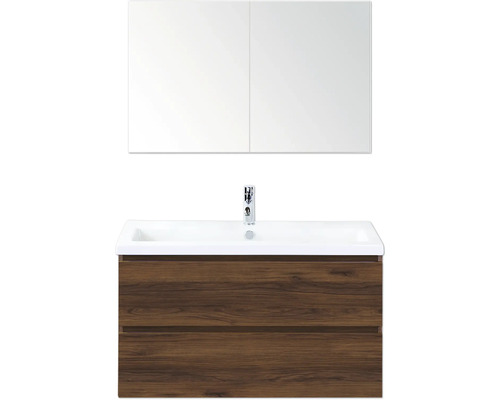 Waschtischkombination mit Spiegelschrank und Holzdekor