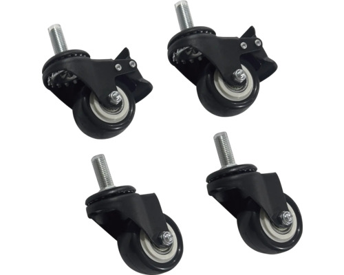 Vier Möbelrollen mit Gewindestift und Bremse
